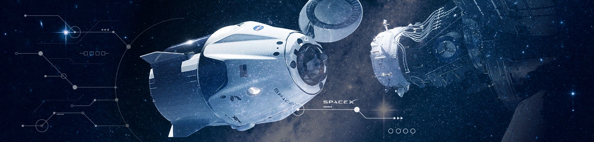 Kollage: Projekt 'SpaceX'. Andockmanöver an die Raumstation