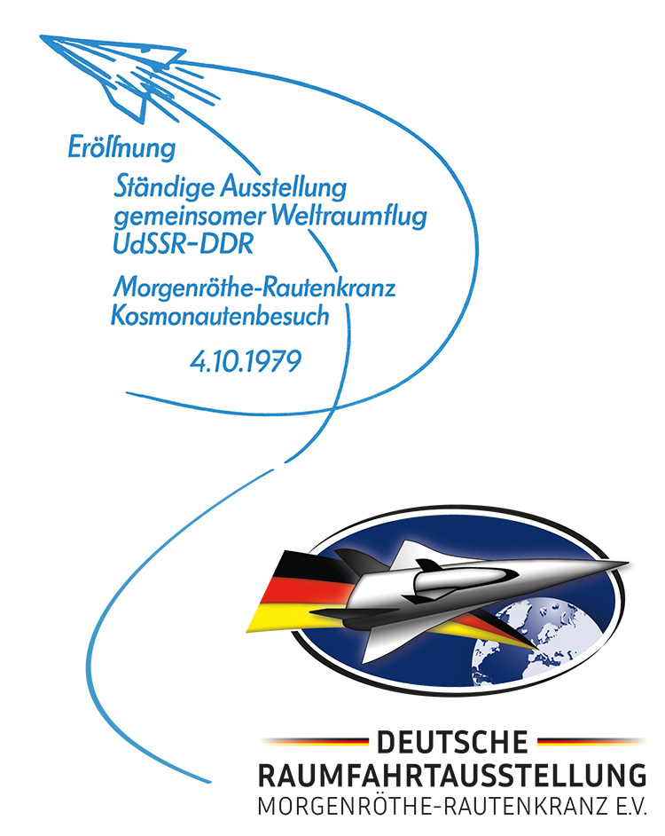 Kolage: Logo Raumfahrtausstellung & Info von Eröffnung